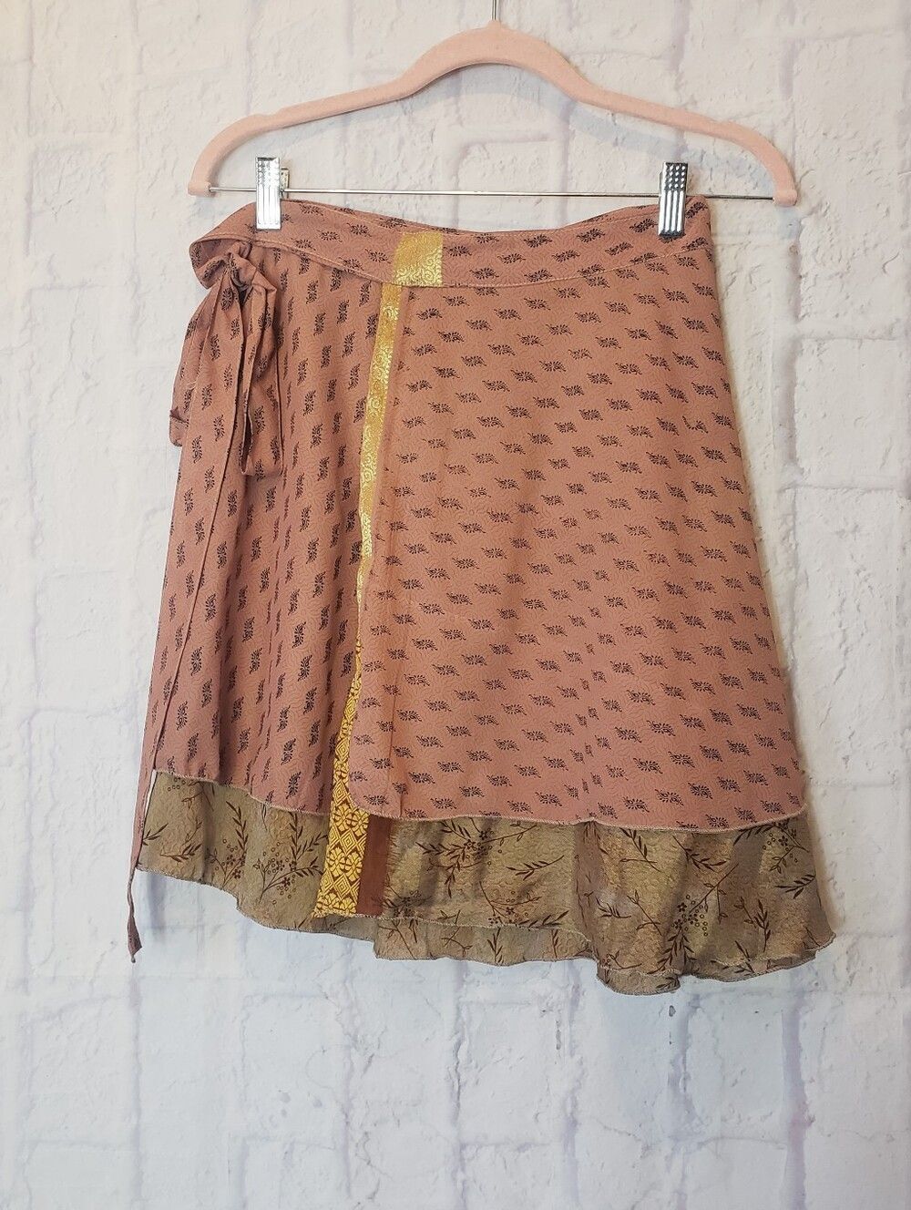 DARN GOOD YARN Sari Silk Wrap Mini Skirt Small 4-12